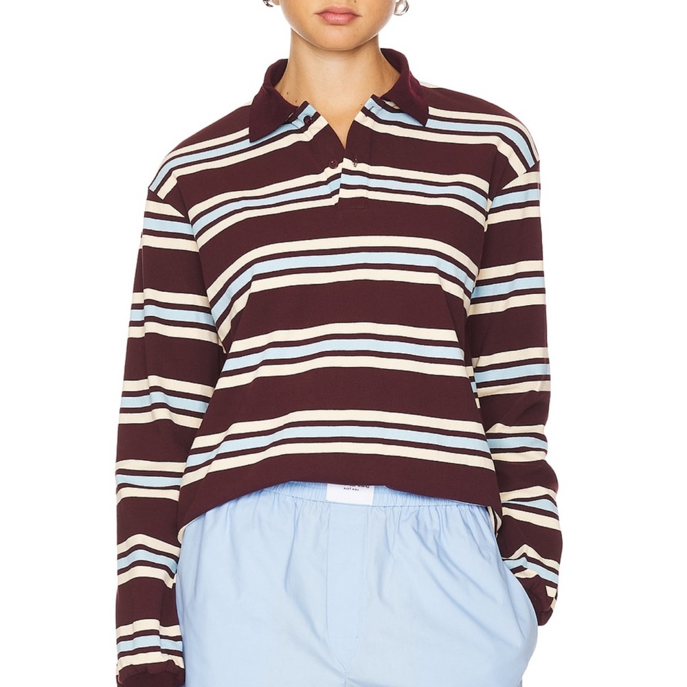 Lioness Striped Button Down Shirt - Burgundy and White